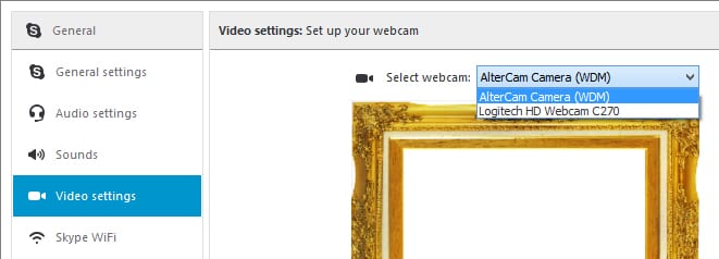 AlterCam: selecciona cámara web virtual en tu software de cámara web