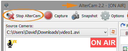 AlterCam: select video file for broadcasting